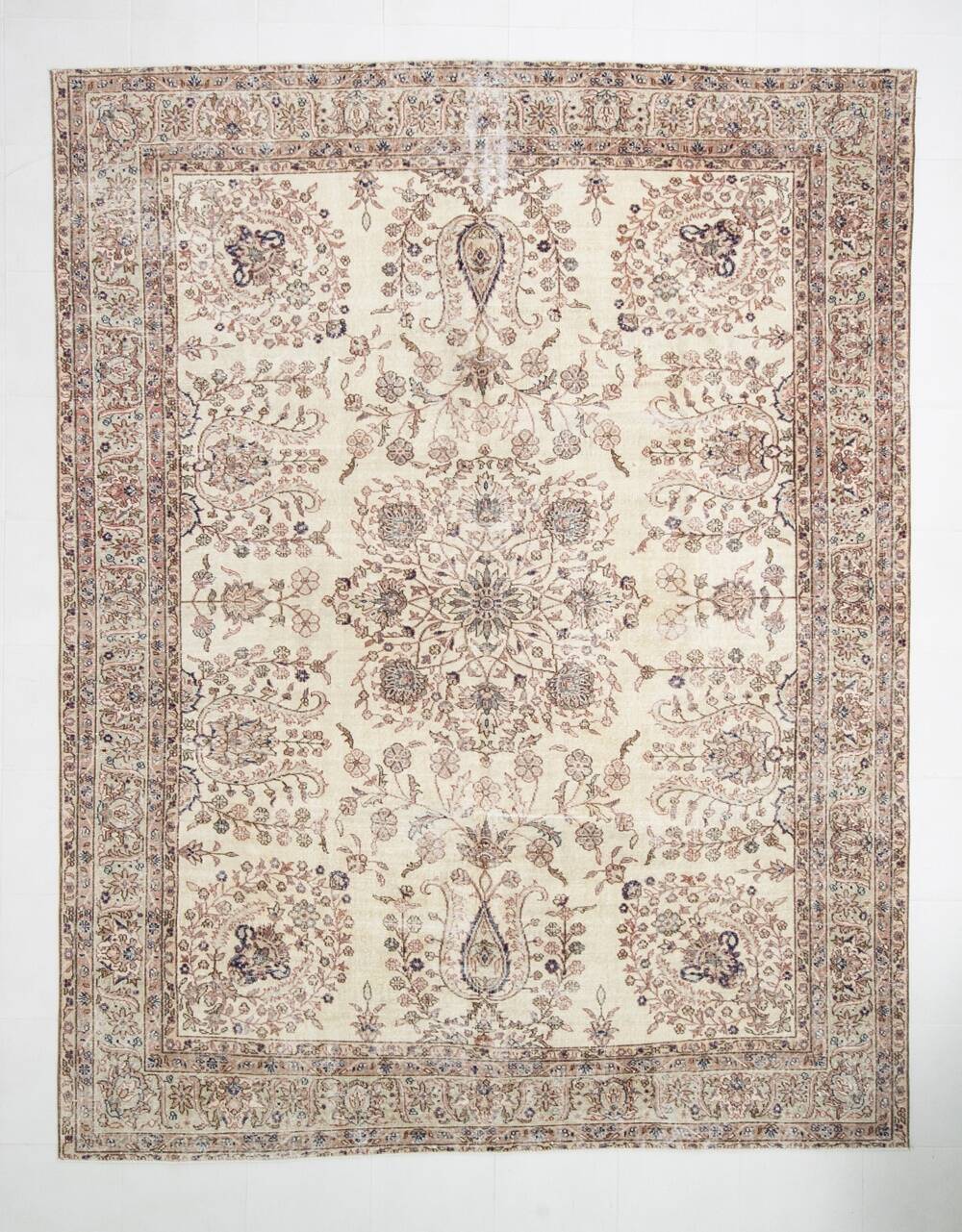 Soft Beige Floral Vintage Rug, One of a Kind Vintage Rug, 277x354 Cm
