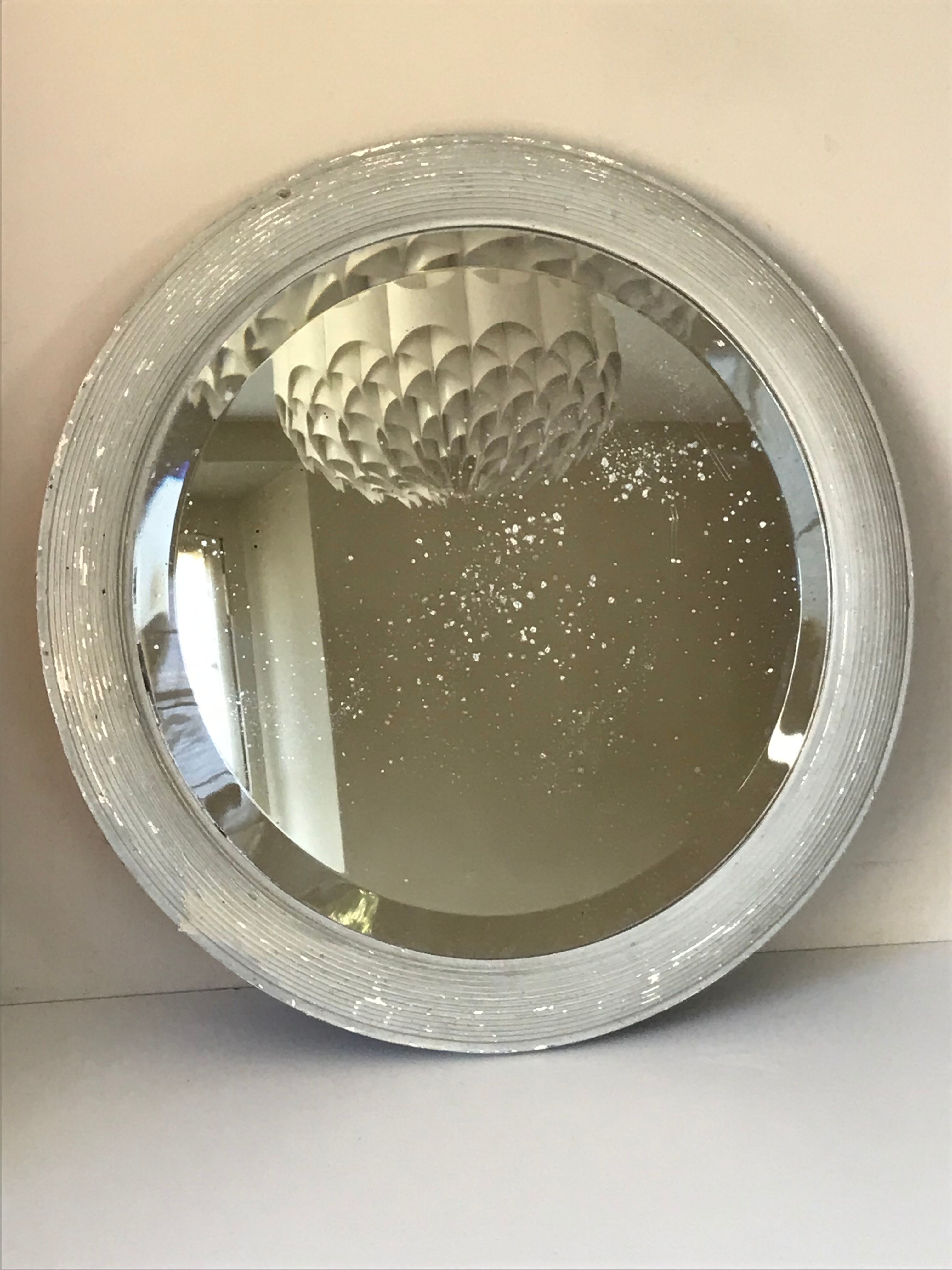 Vintage wood round mirror 1950