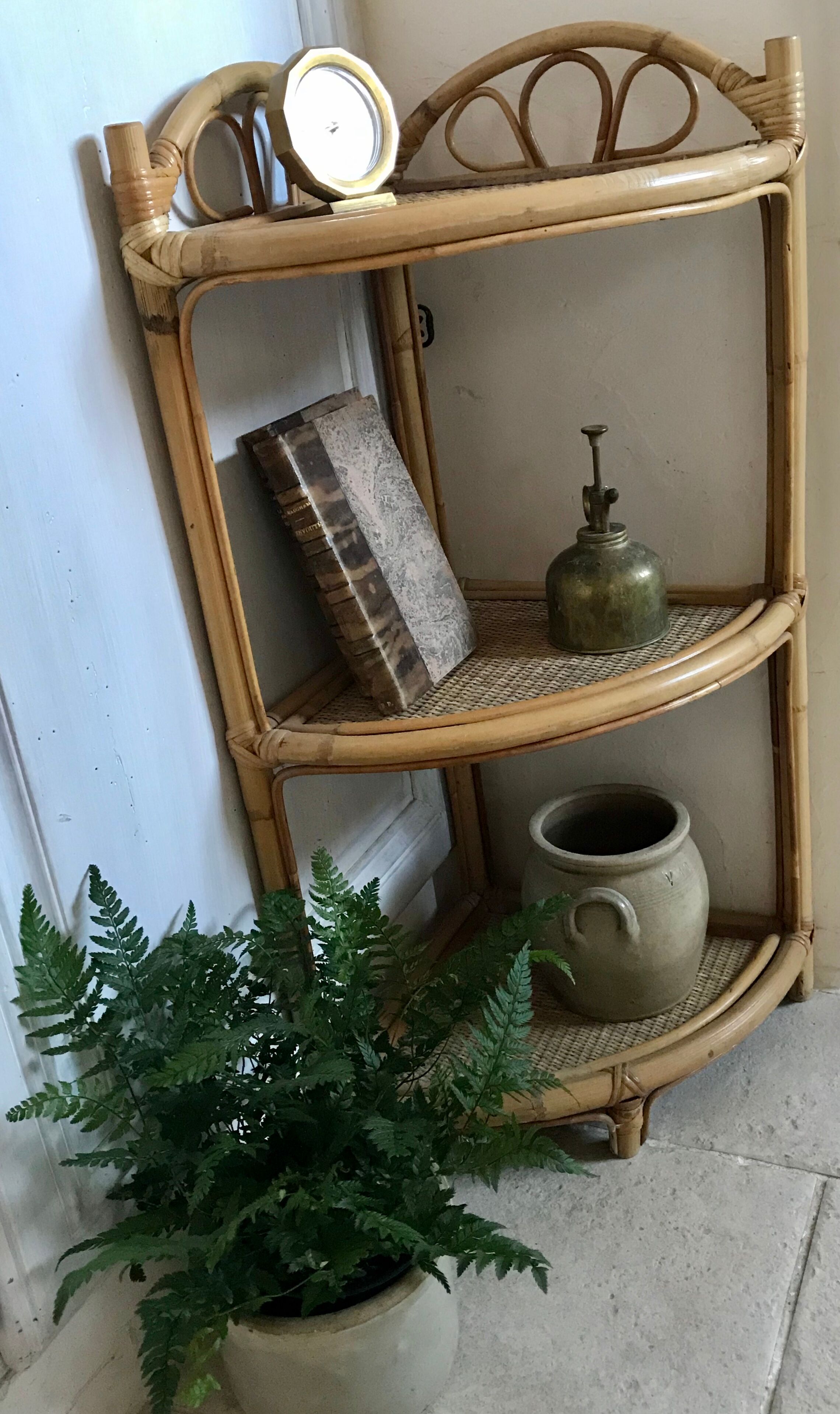 Rattan corner shelf
