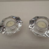 Duo of octagonal transparent crystal candle holders
