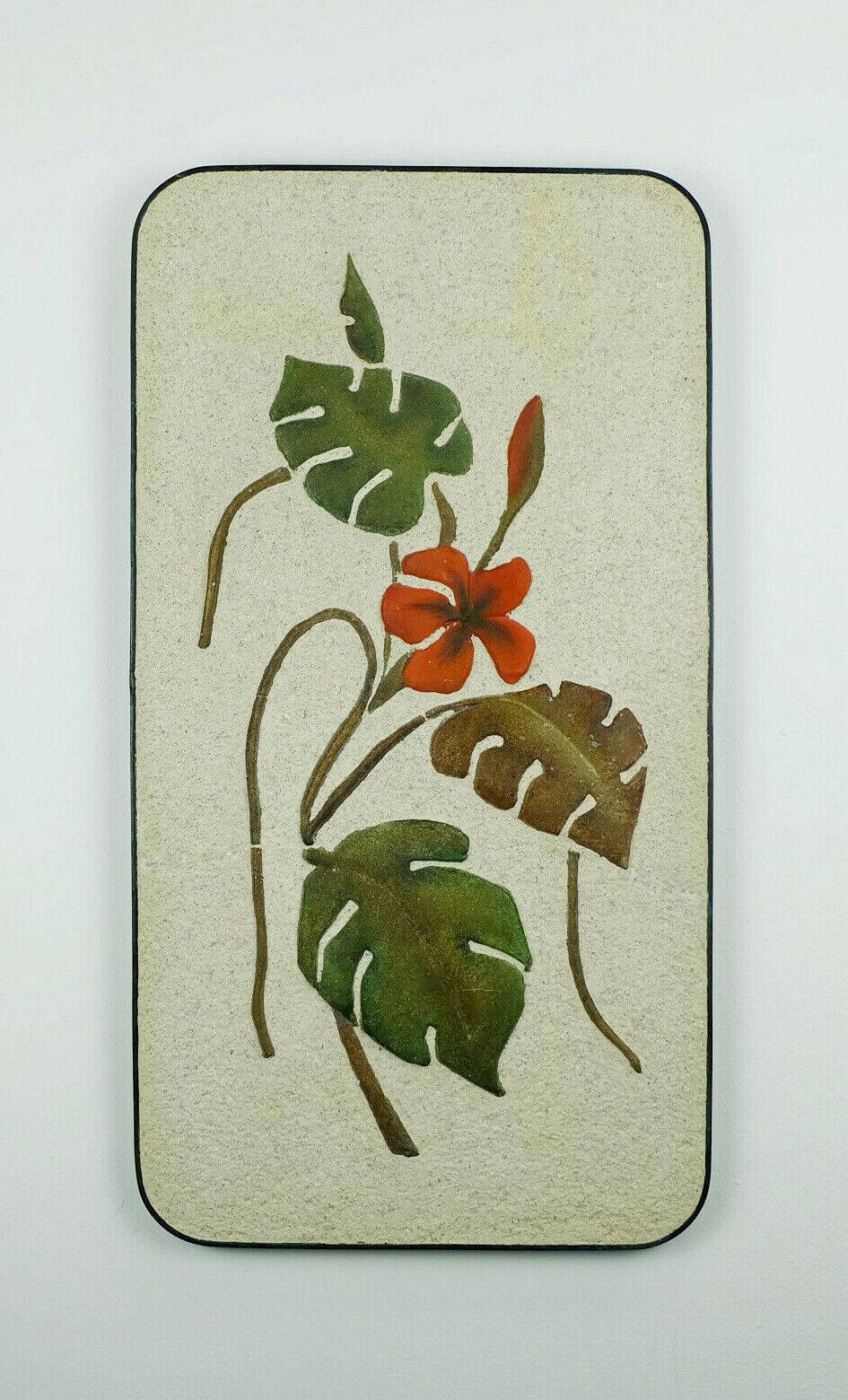 Mid century ceramic and plaster wall tile floral decor leaves and blossoms 1950s wgp