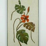 Mid century ceramic and plaster wall tile floral decor leaves and blossoms 1950s wgp