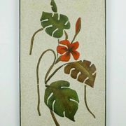 Mid century ceramic and plaster wall tile floral decor leaves and blossoms 1950s wgp