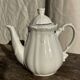 White earthenware teapot with blue and silver trim H22.5
