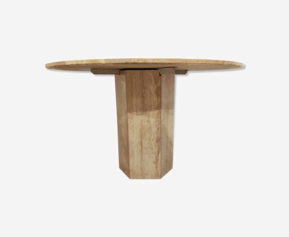 Table à manger ronde en travertin italien des années 1970