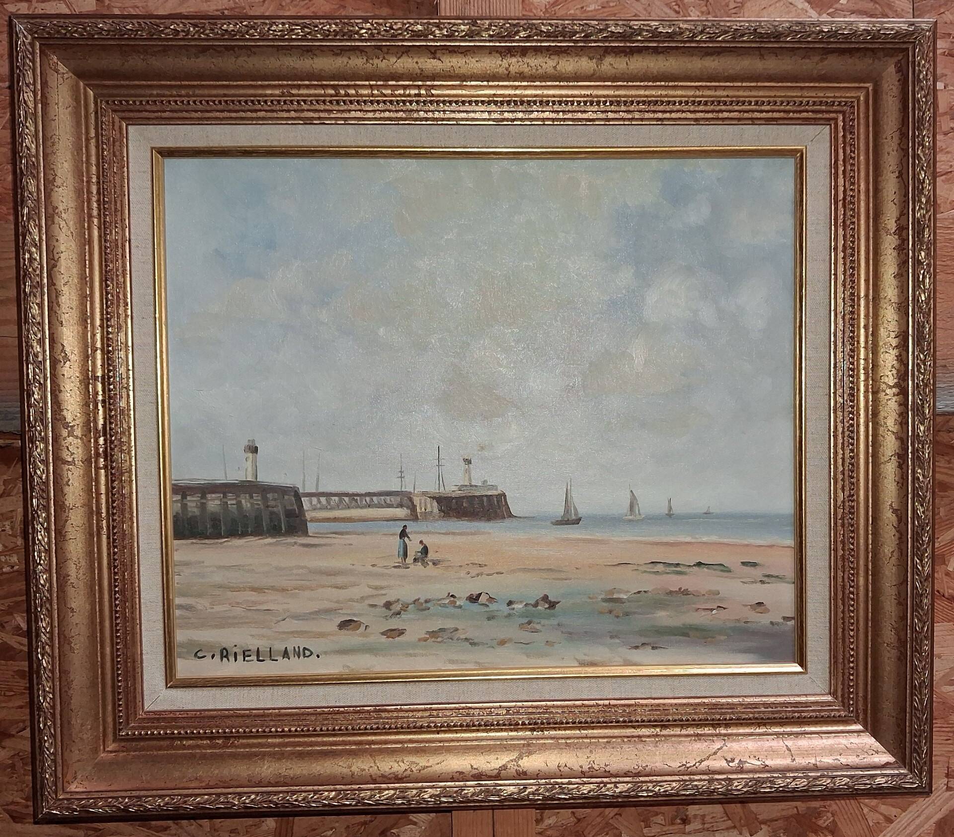 Christophe Rielland (XXᵉ siècle) – Vue de port et plage animée