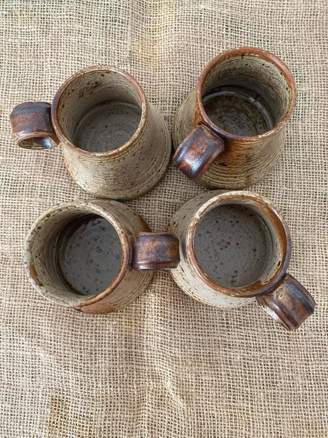 4 pyrite stoneware cups attributed to Jean-Pierre Prudhomme. 1960s.