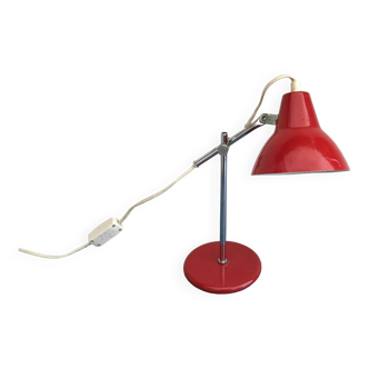 Lampe à poser articulée en métal laqué rouge, 1950