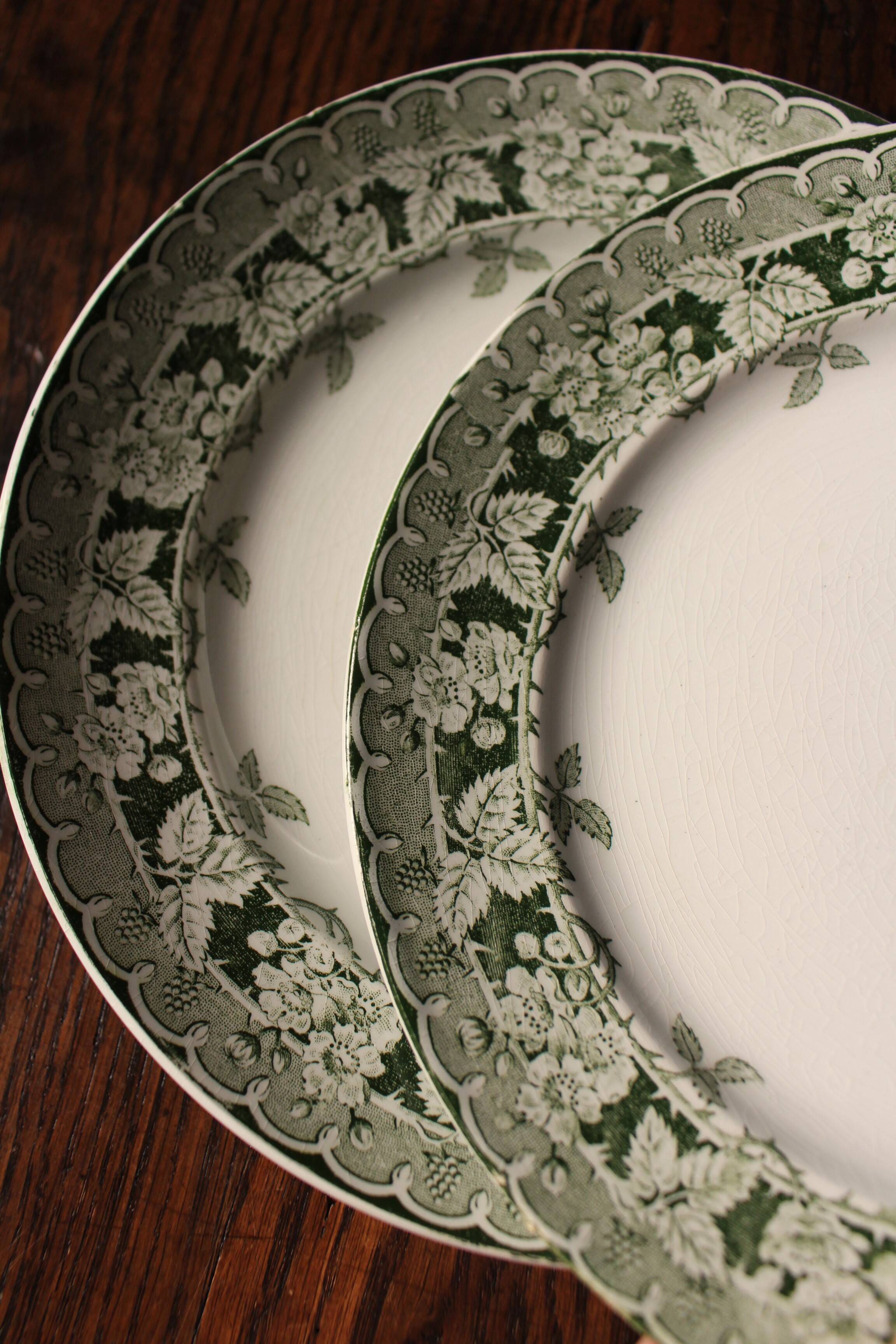 Mismatched lot 4 flat plates + small Saint Amand Terre de fer Blue Green
