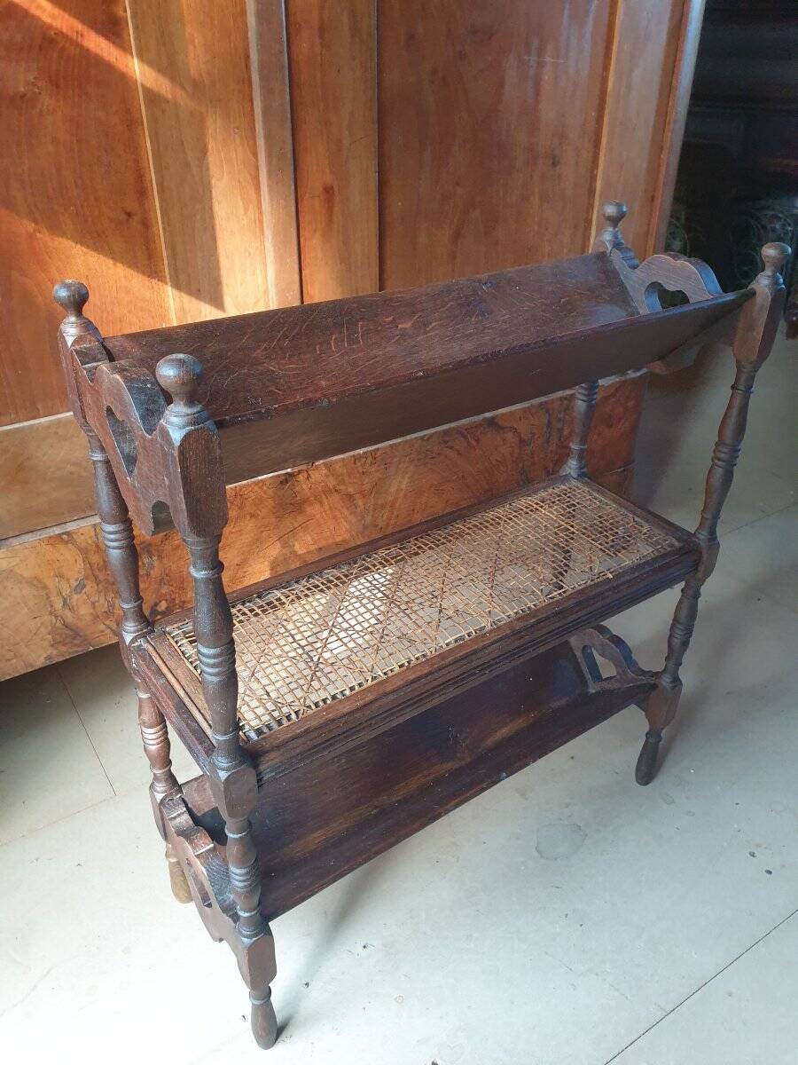 Magazine/book rack in oak with a caned top - early 20th century