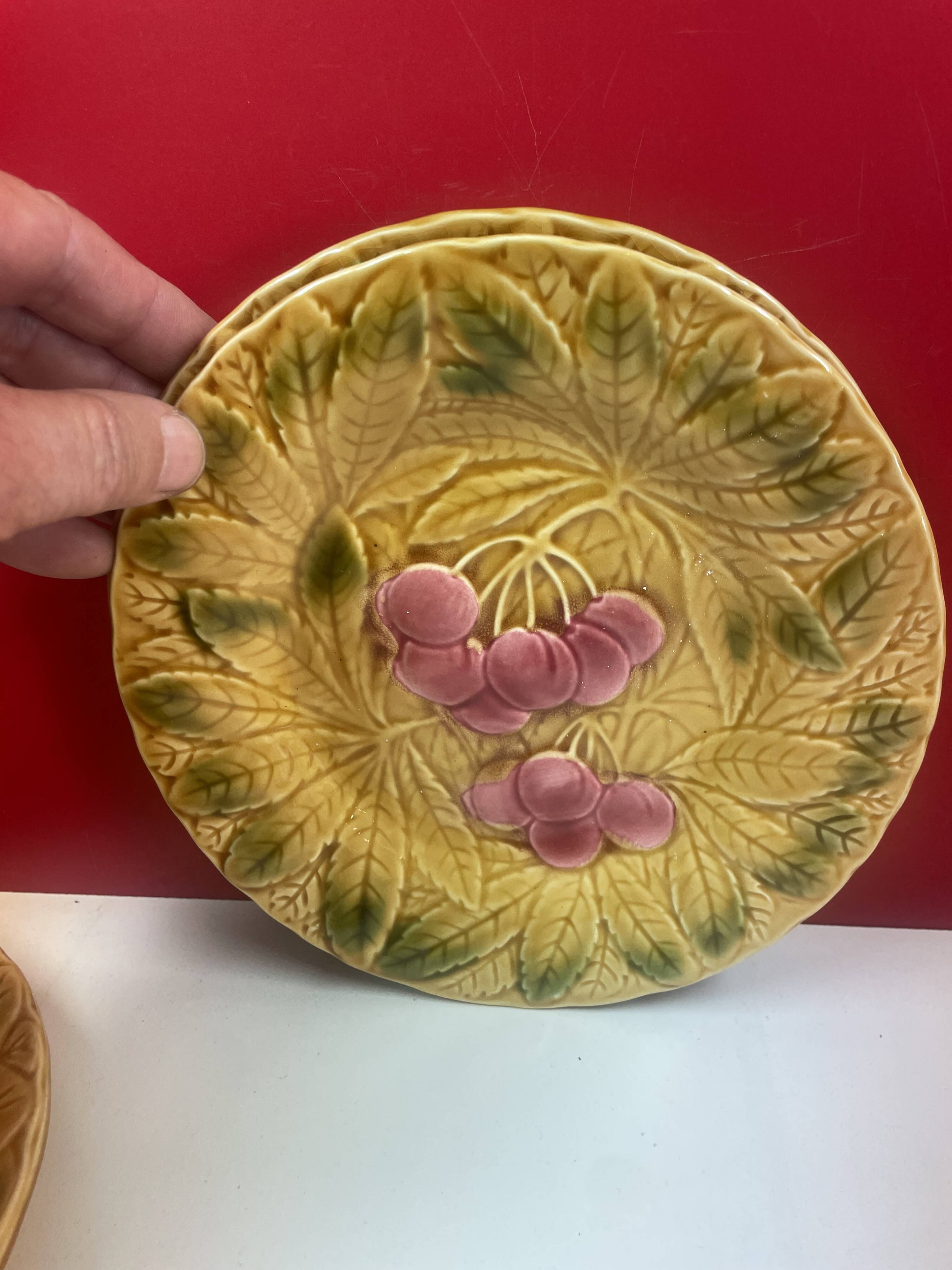 Complete service barbotine Sarreguemines dish + 12 Vintage Décor Fru plates