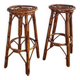 pair of vintage rattan stools