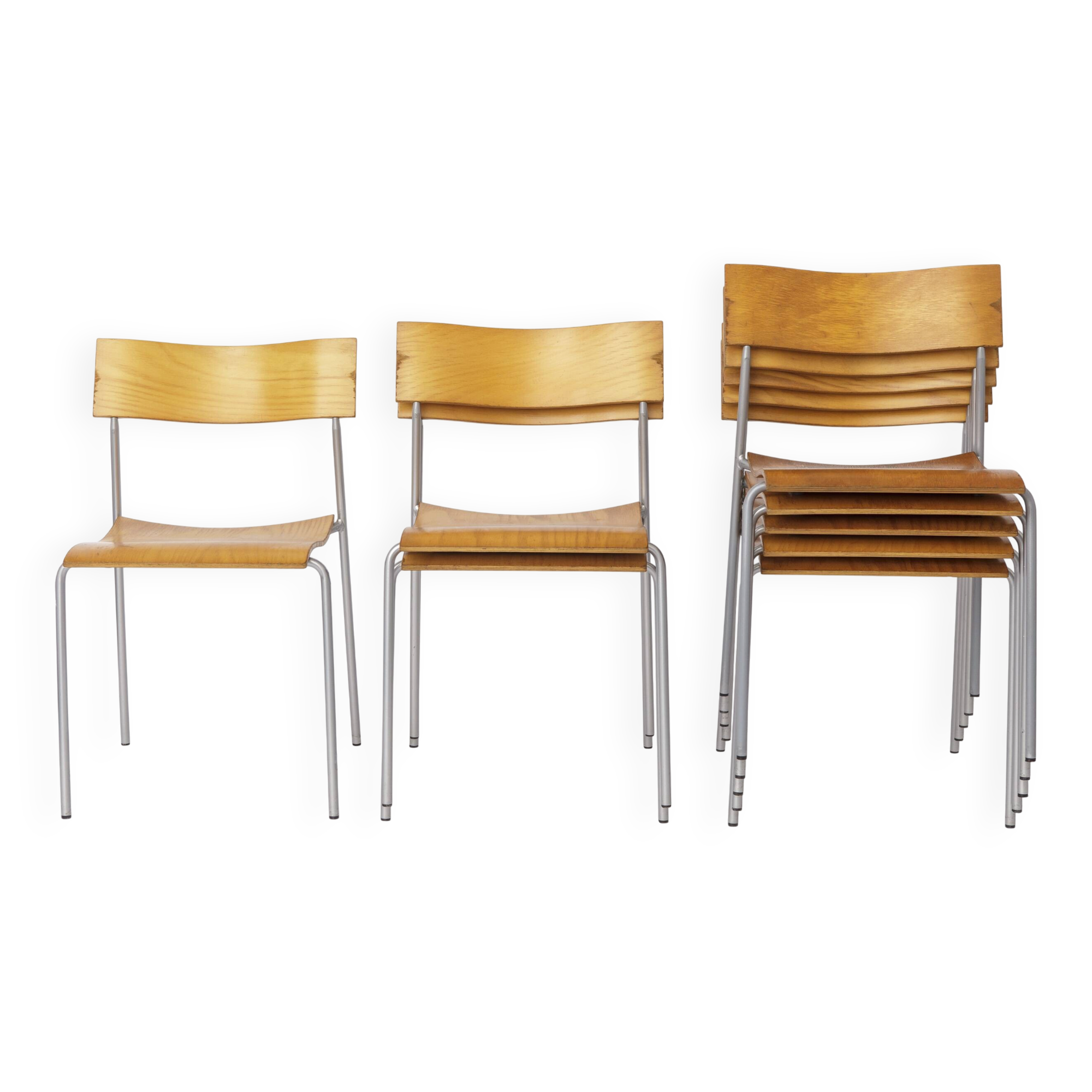 Set of 6 Lammhults Campus Stacking Chairs, Swedish Mid Century Chairs 1970s