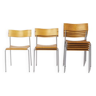 Set of 6 Lammhults Campus Stacking Chairs, Swedish Mid Century Chairs 1970s