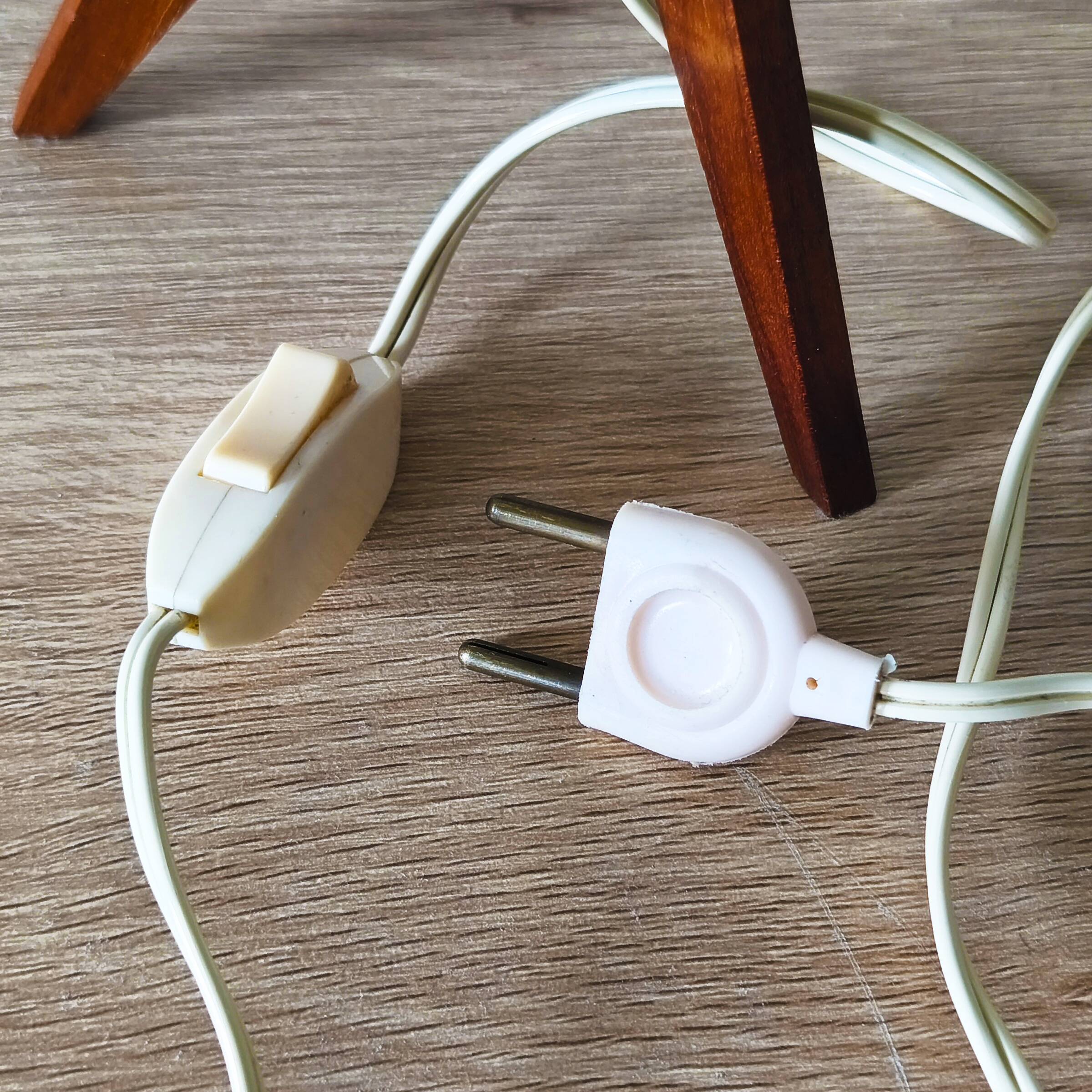 Rocket lamp, teak and opaline, 1950s