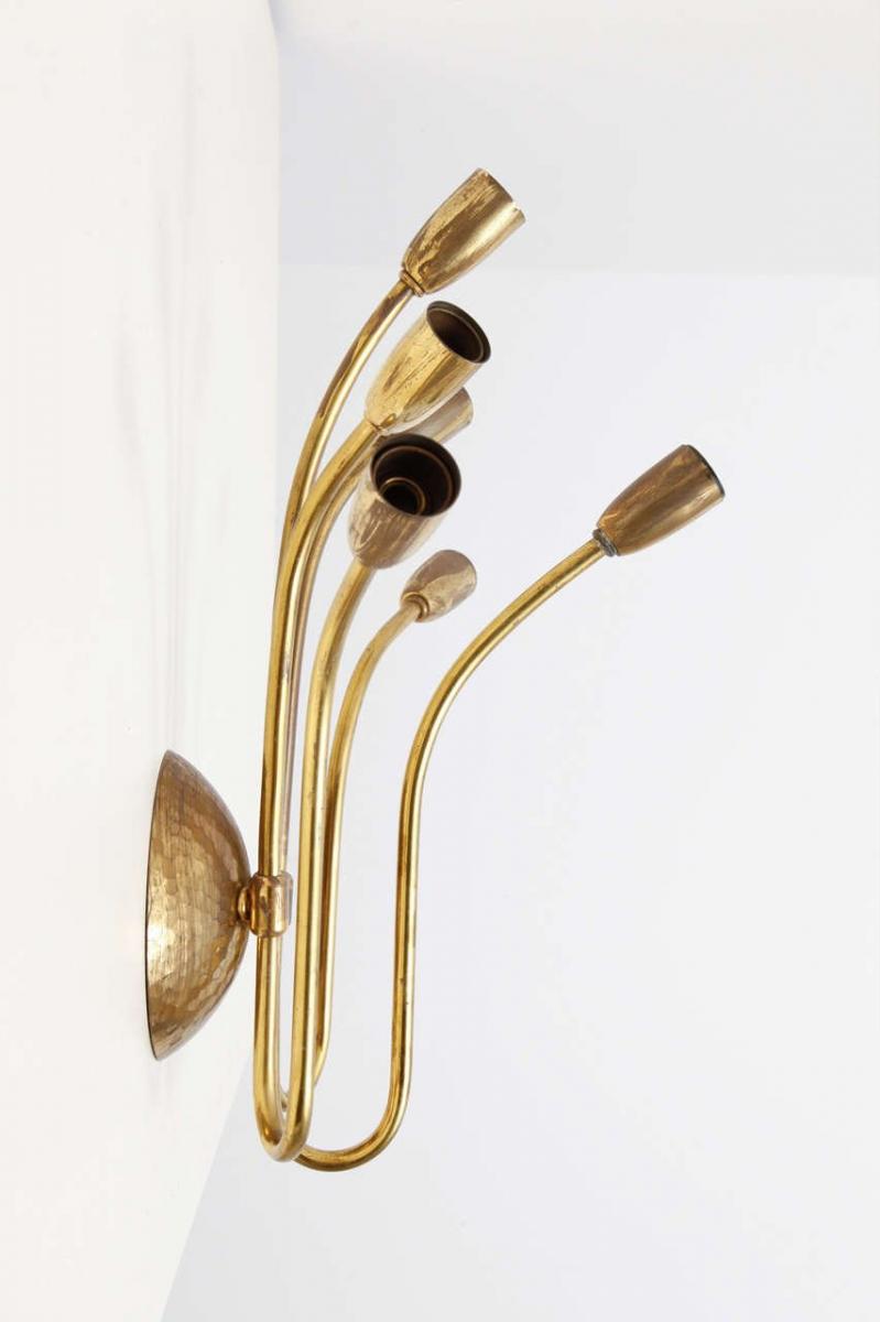 Sputnik chandelier 6 arm brass hammered 1950 s