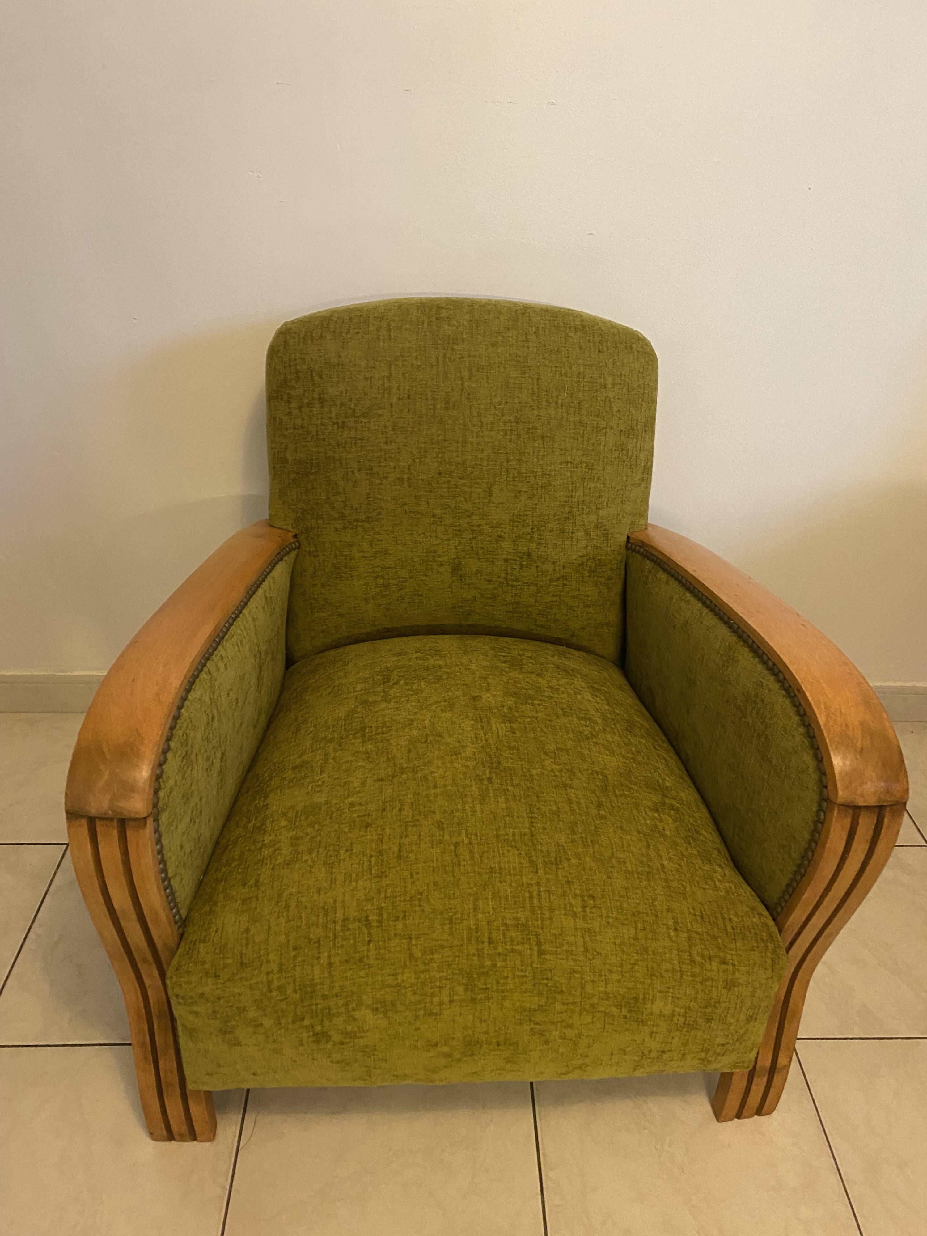 Fauteuil Art Déco en tissu vert