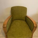 Fauteuil Art Déco en tissu vert