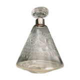 Carafe cristal gravé, col argent, art déco