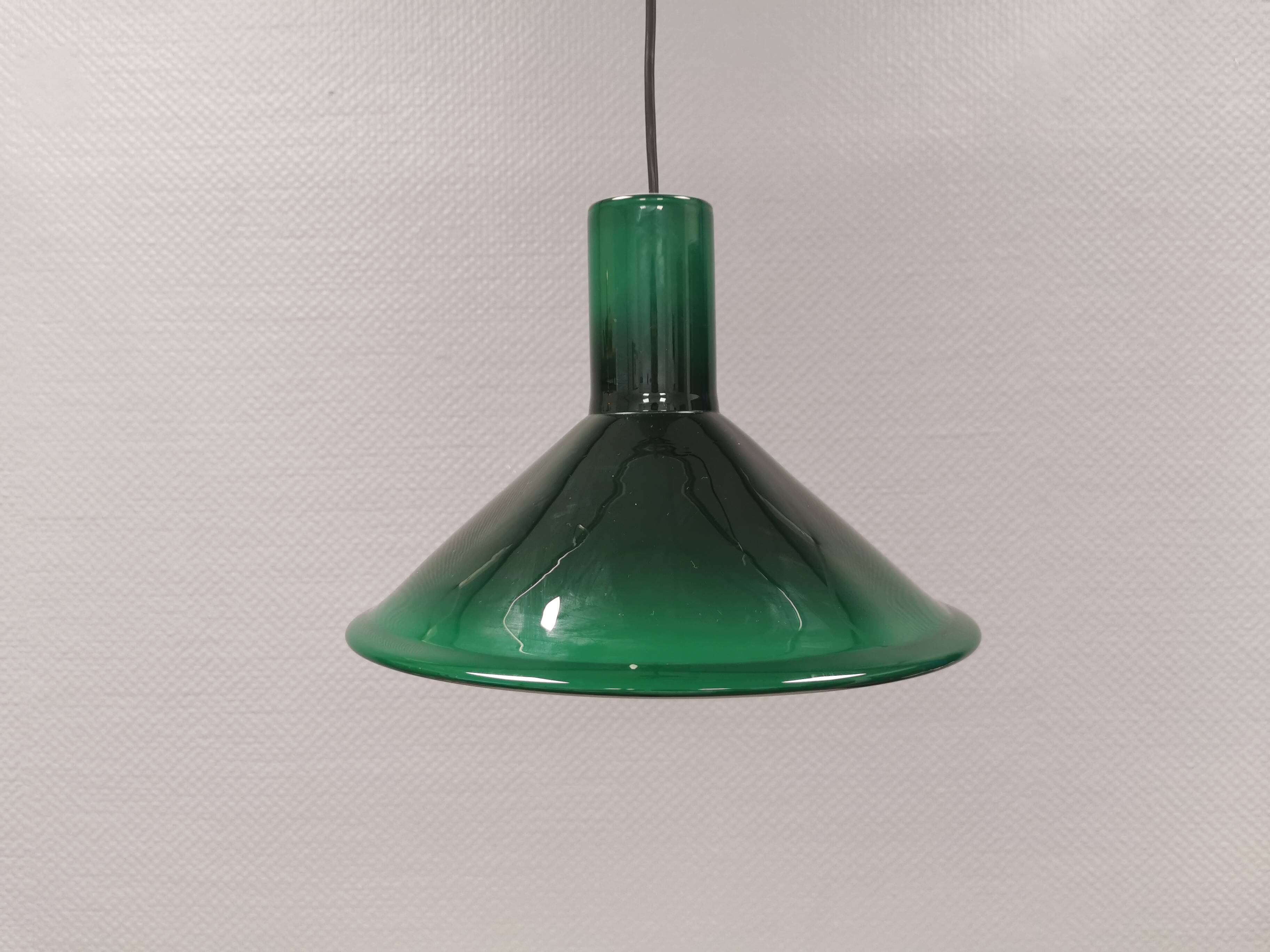 Holmegaard P&T hanging lamp, green glass glass. 1976 Denmark