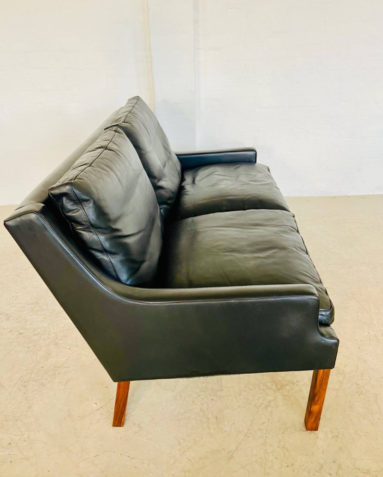 Canapé 2 personnes G. Thams vintage rétro danois du milieu du siècle en cuir noir