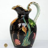 Large pitcher / Monaco vase in polychrome earthenware with bas relief decoration of fish on a seabed