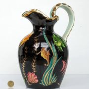 Large pitcher / Monaco vase in polychrome earthenware with bas relief decoration of fish on a seabed