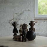 Set of 4 decorative handcrafted African wooden sculptures, mid-century.