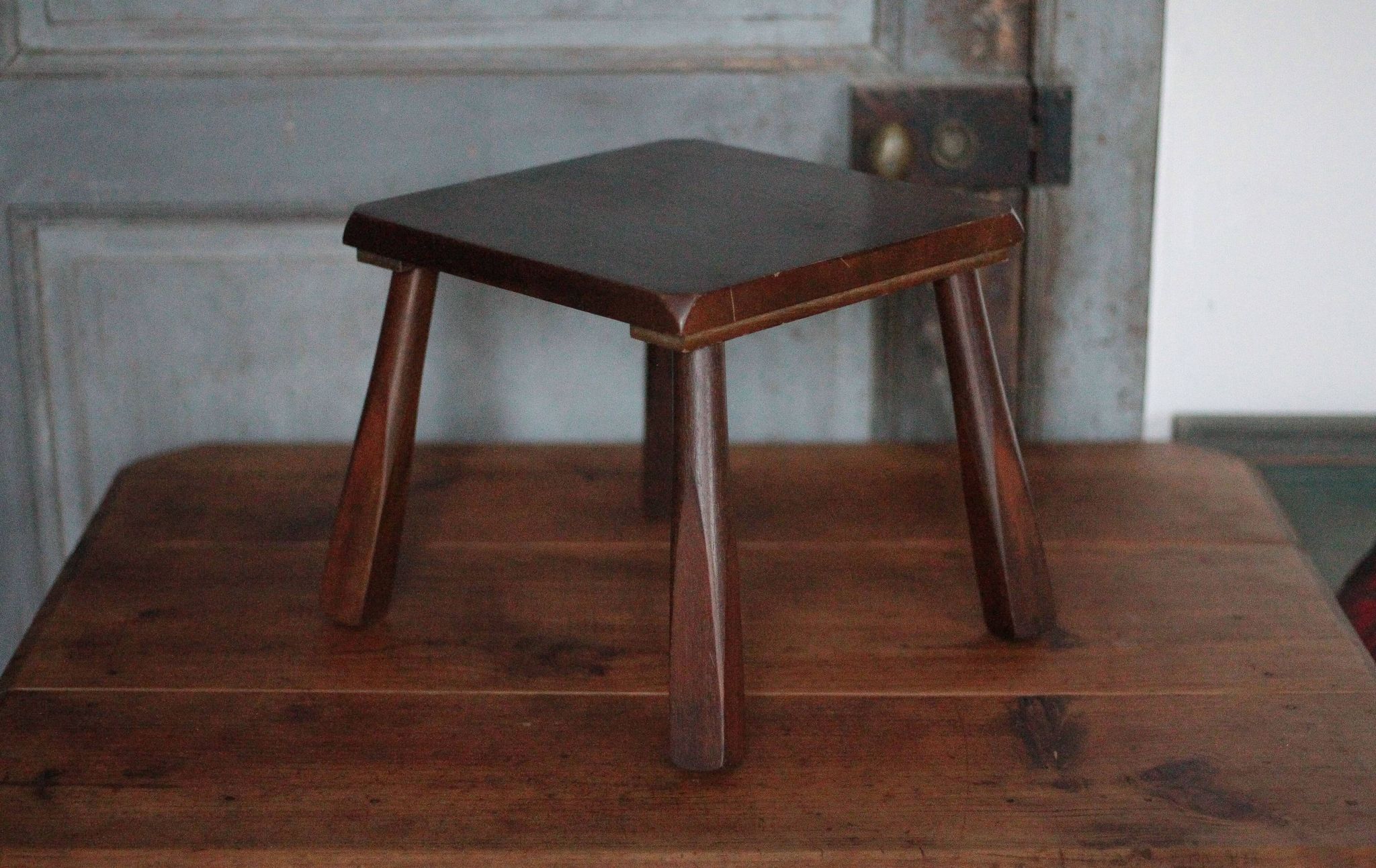 Brutalist wooden stool, vintage side stool, plant stand.