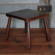 Brutalist wooden stool, vintage side stool, plant stand.