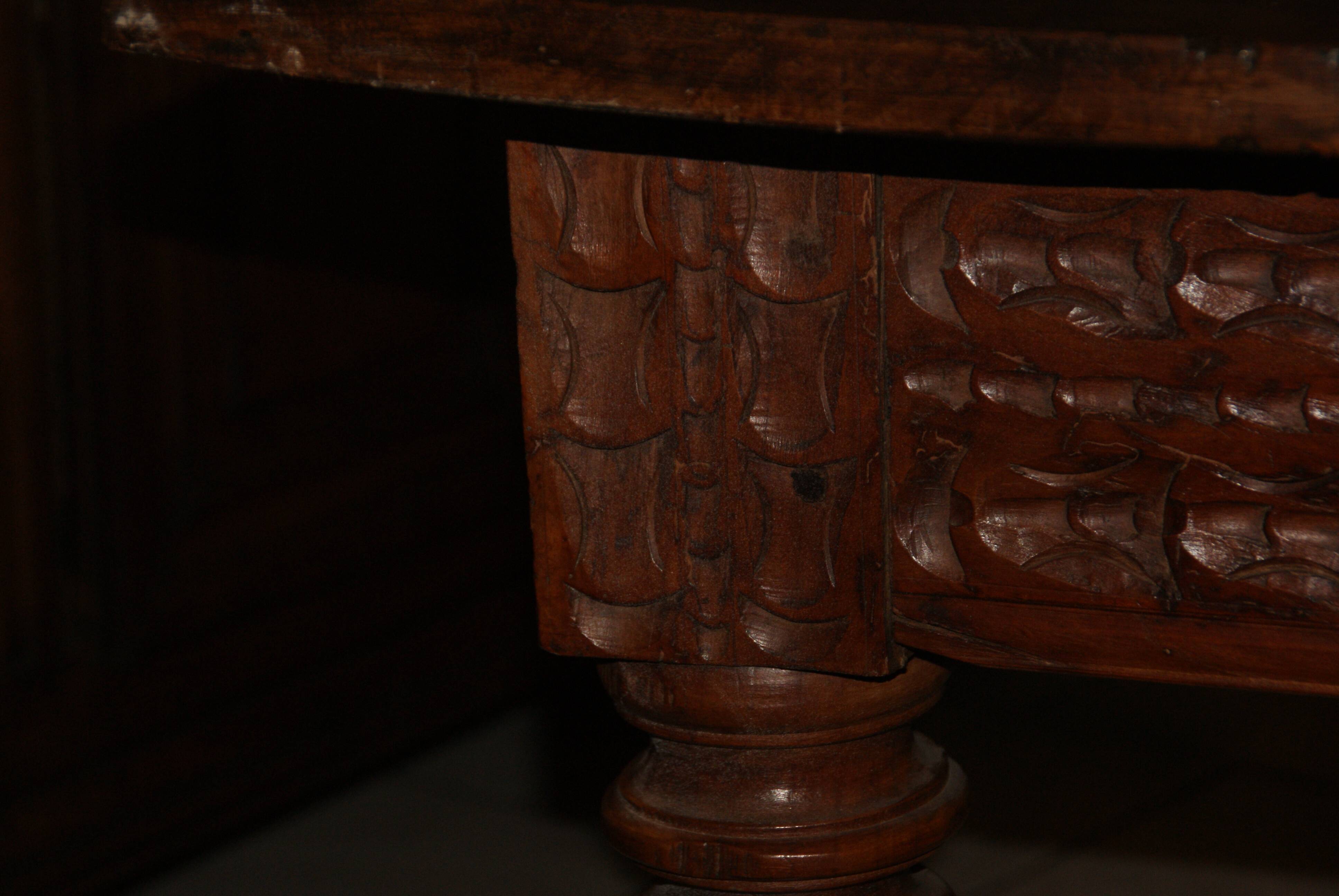 SAVOYARD CHALET TABLE, carved, with two drawers, late 18th century
