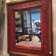 1950 wood and red leather studded mirror
