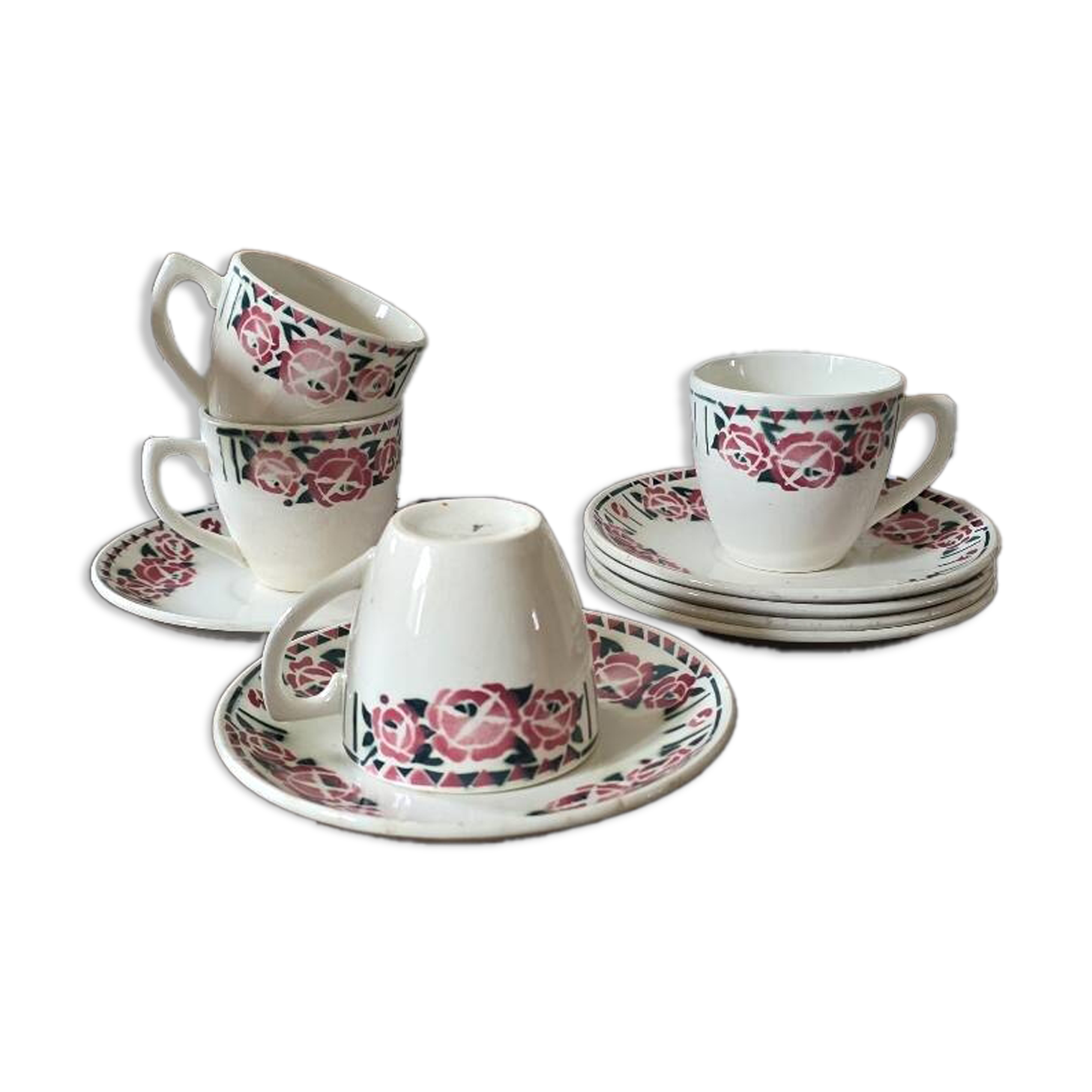 Tasses à café Art Déco décors de roses