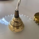 Vintage scalloped opaline glass and gold-tone metal pendant light