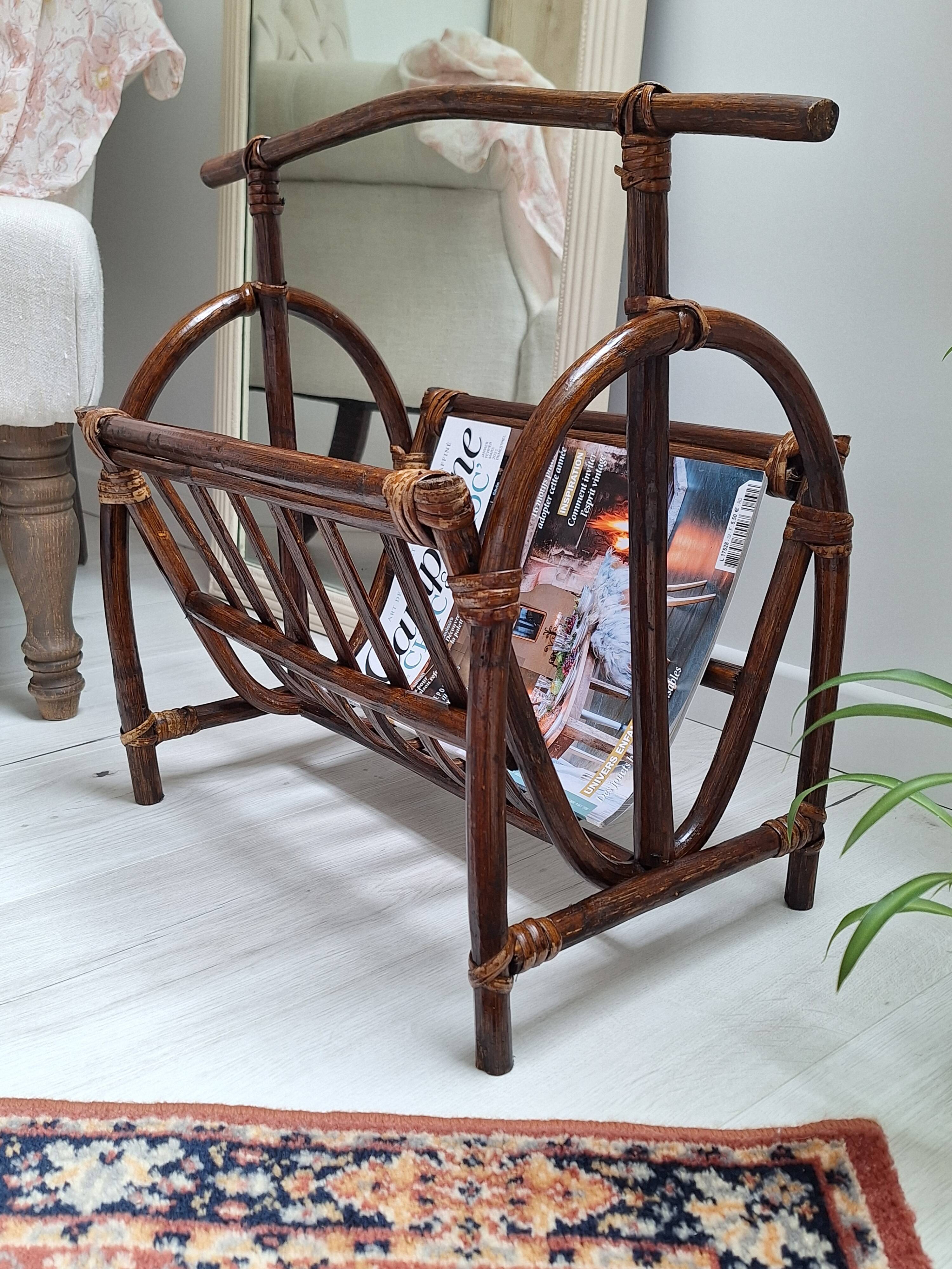 1970s rattan magazine rack