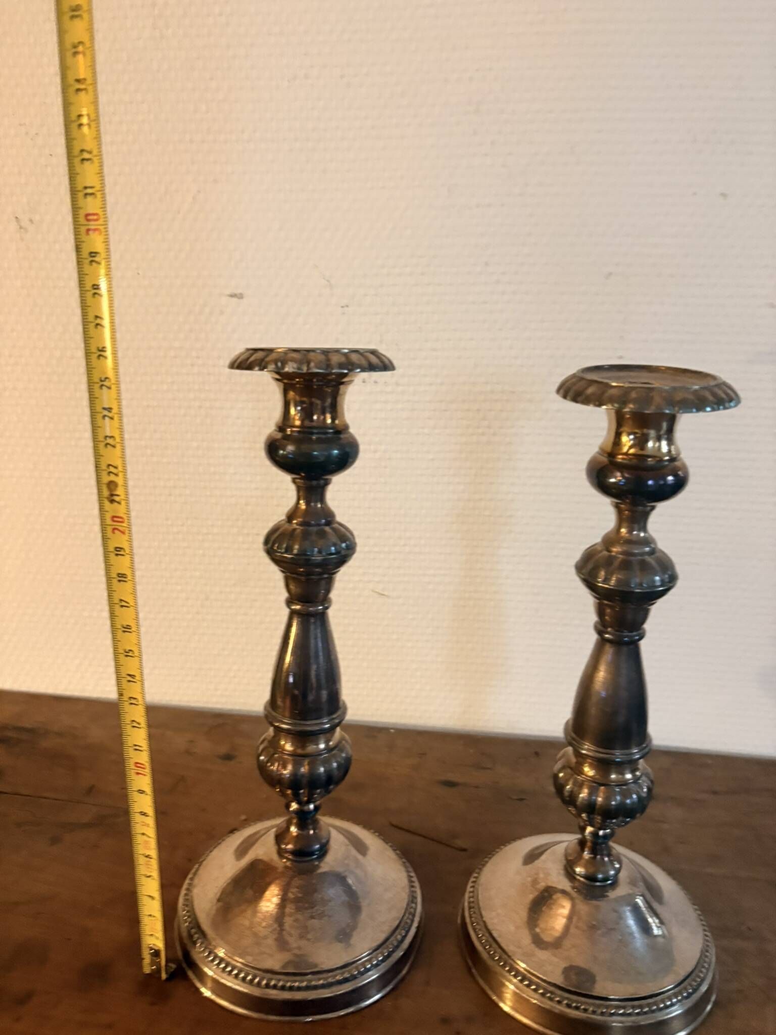 Pair of Silver-Plated Metal Candle Holders with Fluted Design in Louis XVI Style from the 19th Century