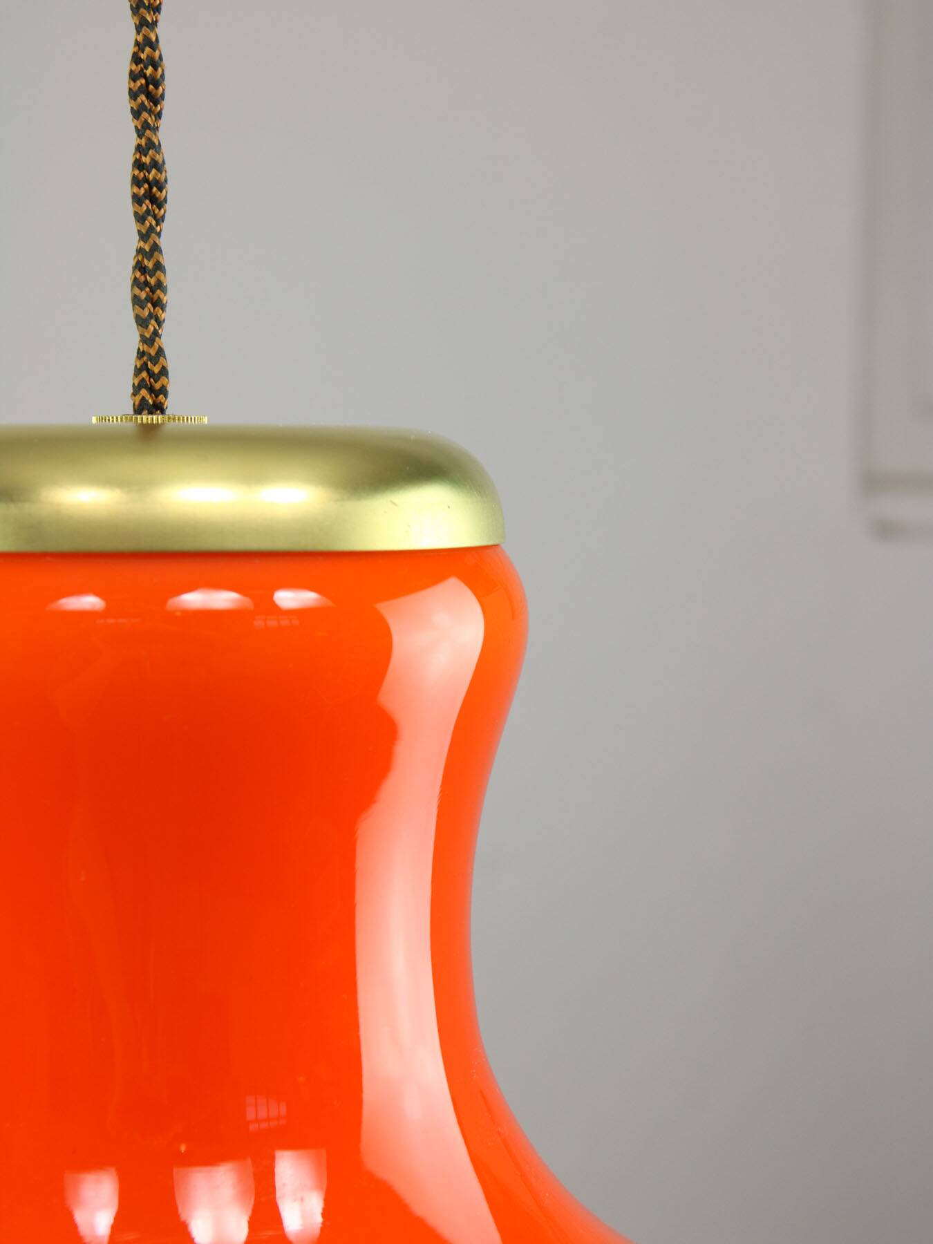 Mid-Century Modern Italian Orange Glass and Brass Pendant Lamp