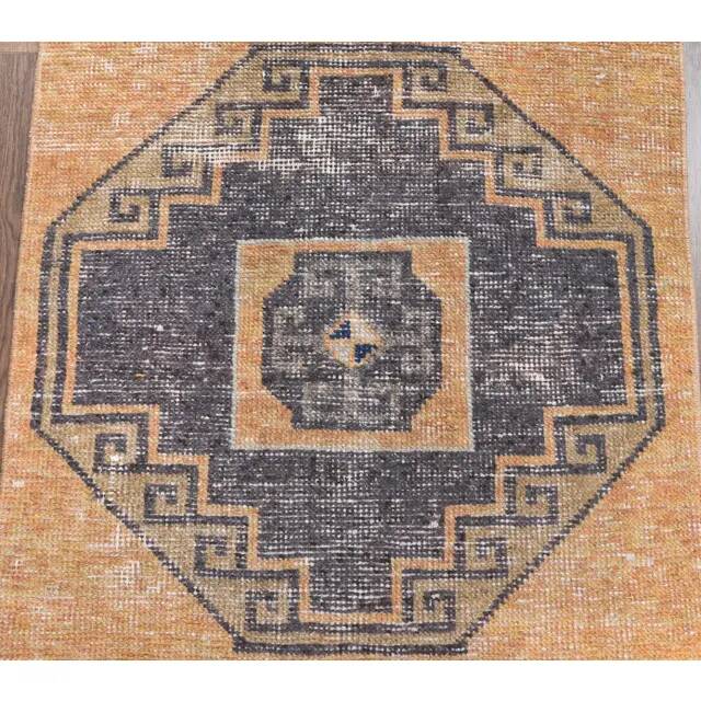 1960s Orange Geometric Turkish Hand-Knotted Runner Rug 77x345