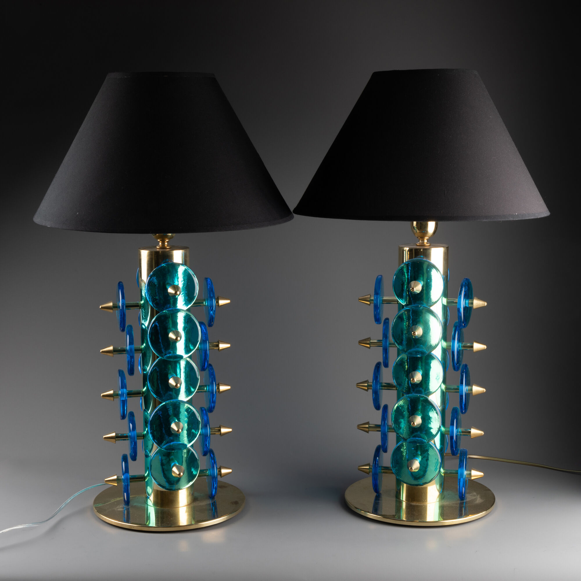 Pair of blue Murano glass lamps, twentieth century