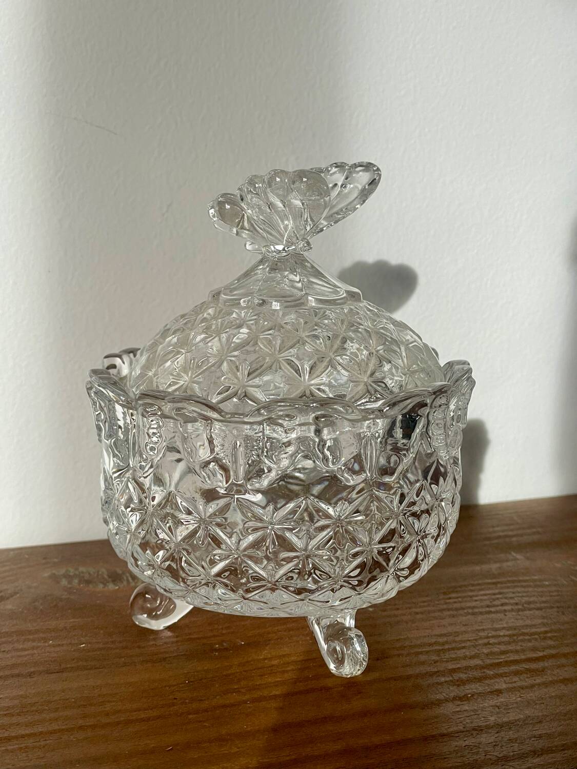 Crystal sugar bowl with butterfly motif