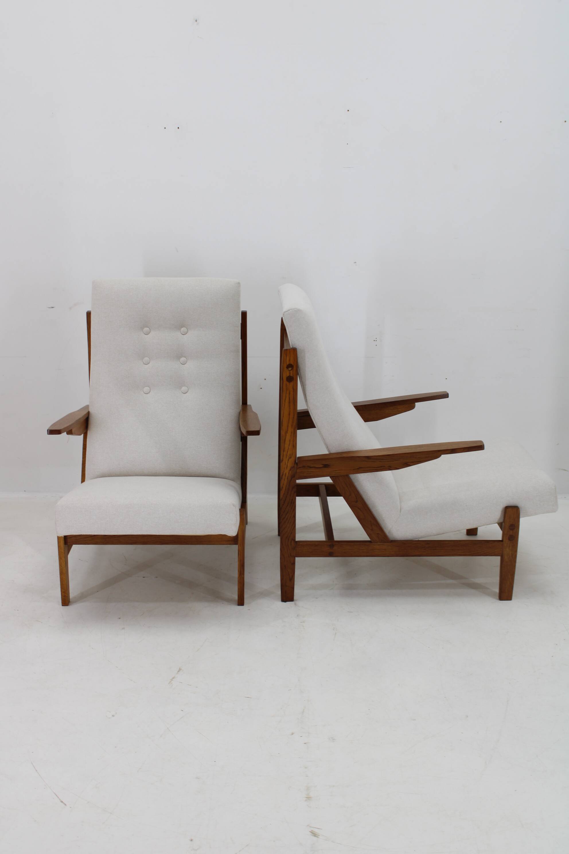 1970s Pair of Rare Oak Armchairs by ULUV, Czechoslovakia