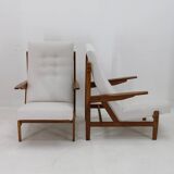 1970s Pair of Rare Oak Armchairs by ULUV, Czechoslovakia