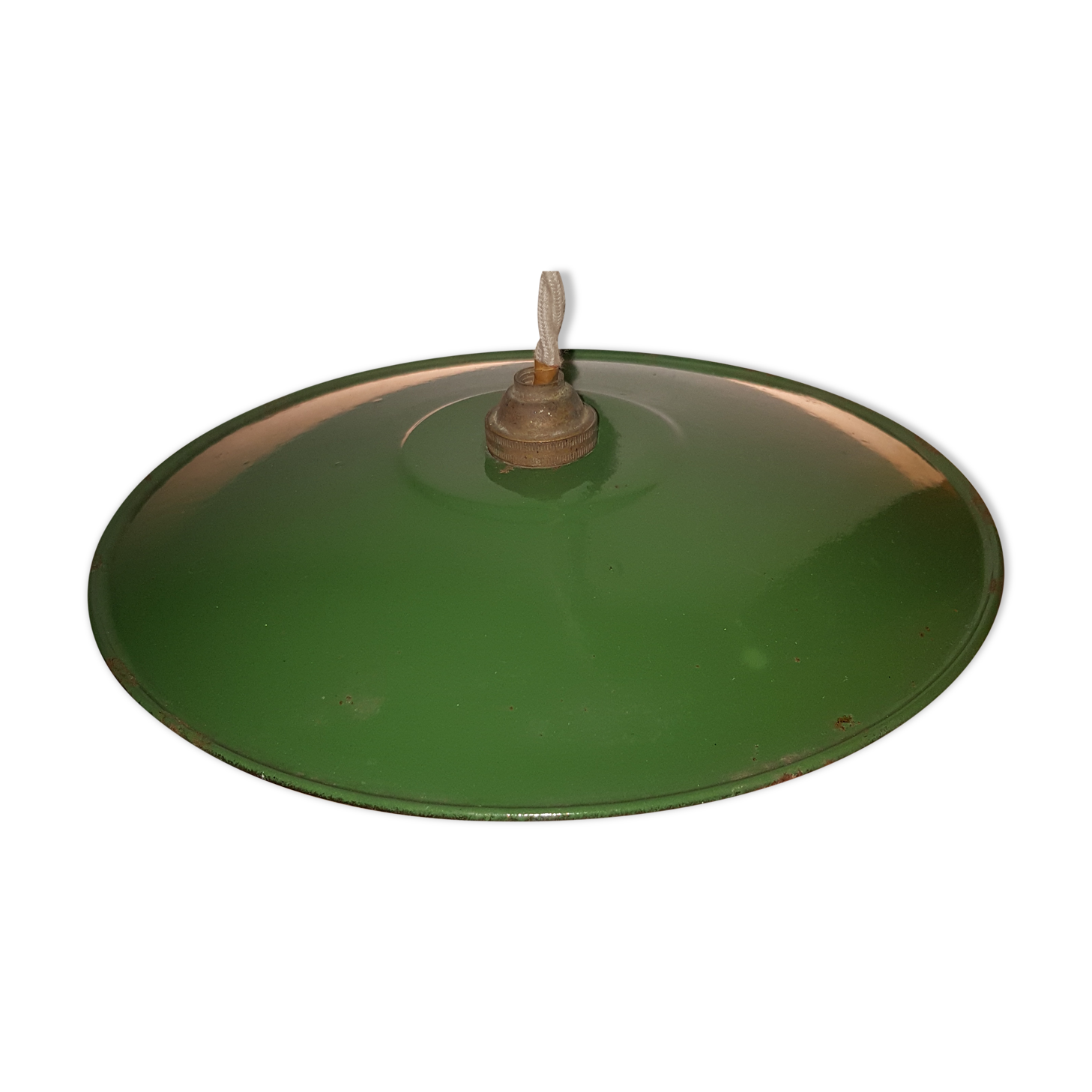 Green and white enamelled metal lampshade