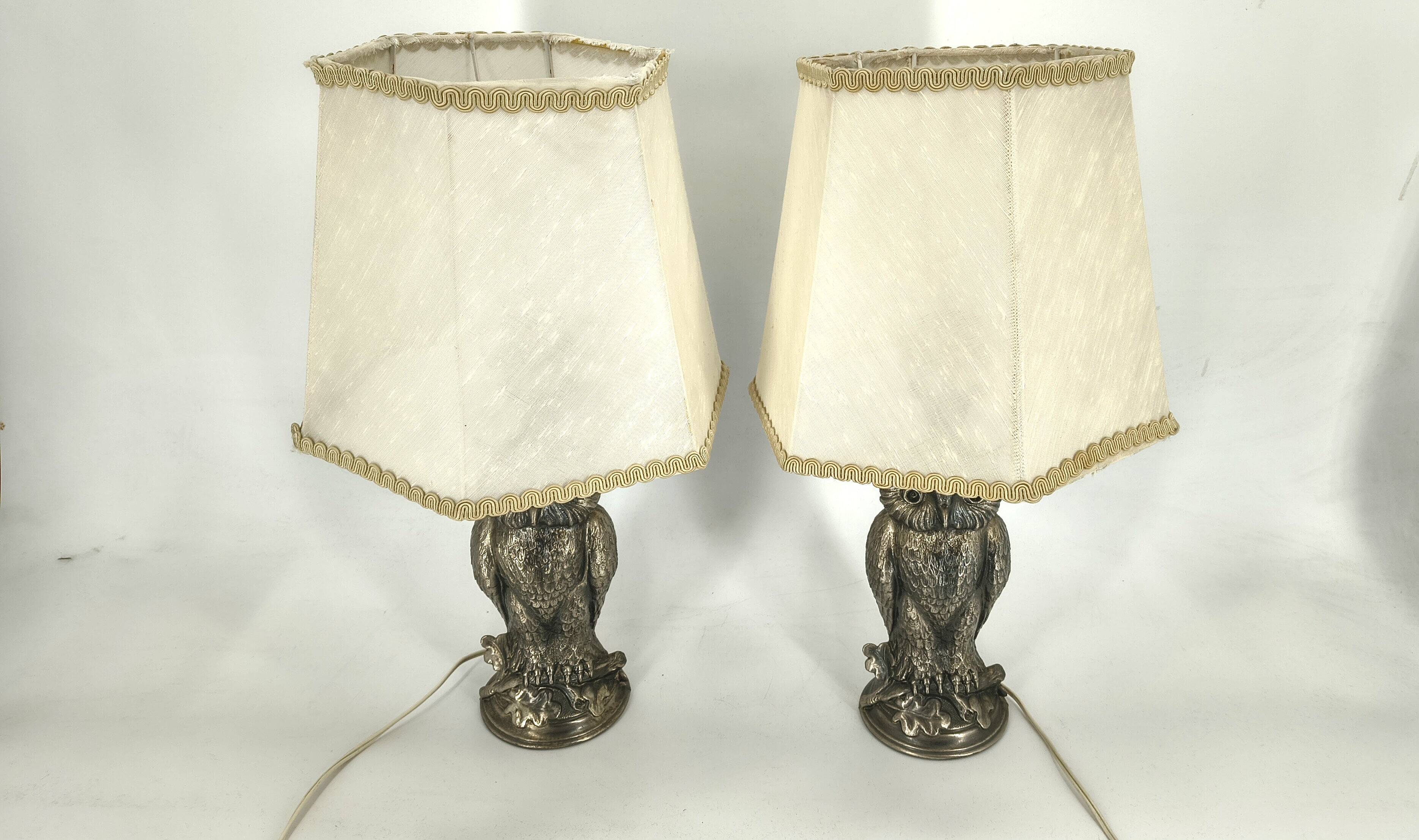 Pair of silver owl lamps by Loevsky & Loevsky, 1960s