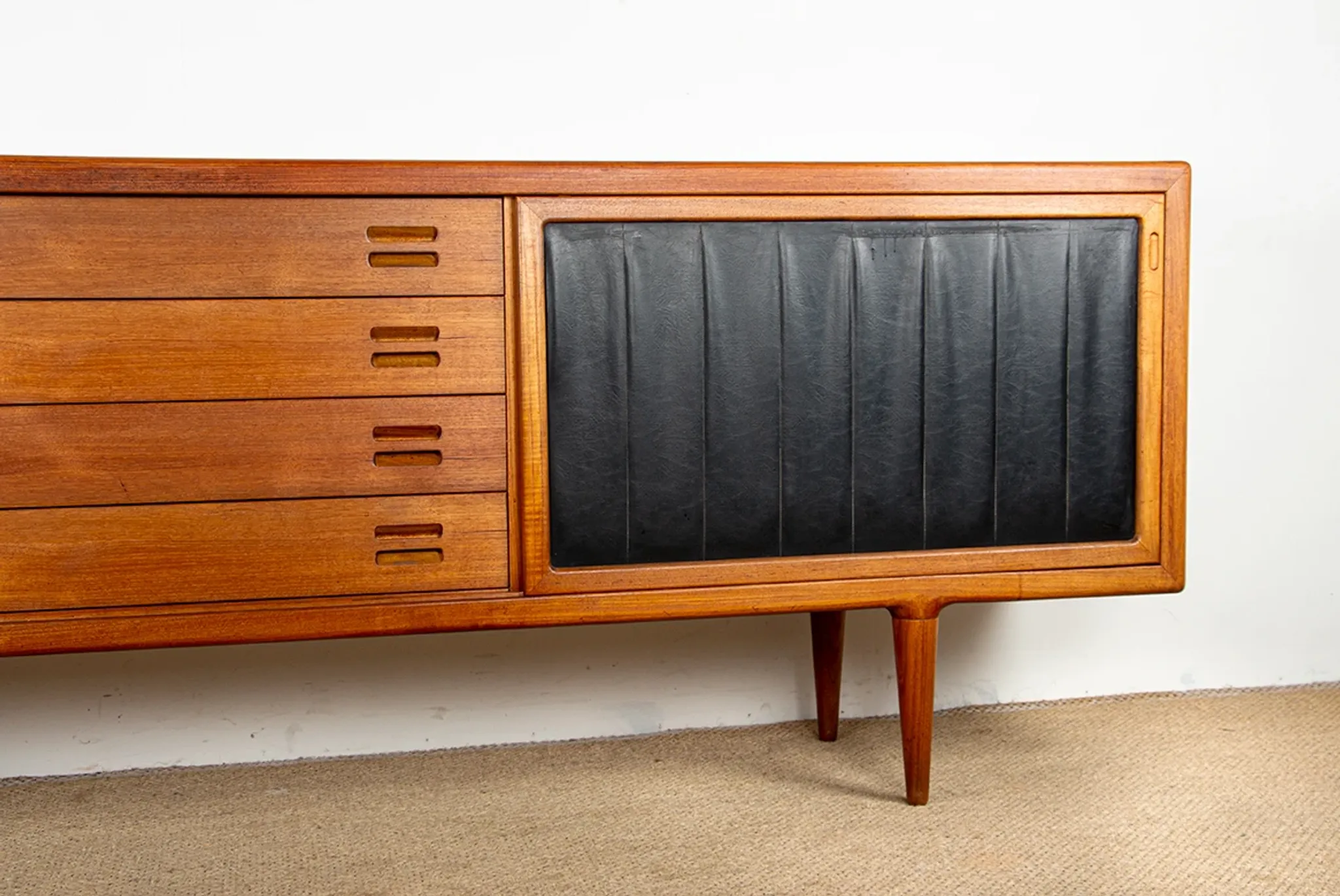 XL Danish sideboard in teak, oak and leatherette, 280 cm, by Nana Ditzel 1960.