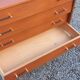Vintage mahogany commode with metal tapered legs, 4 drawers, 1950s.