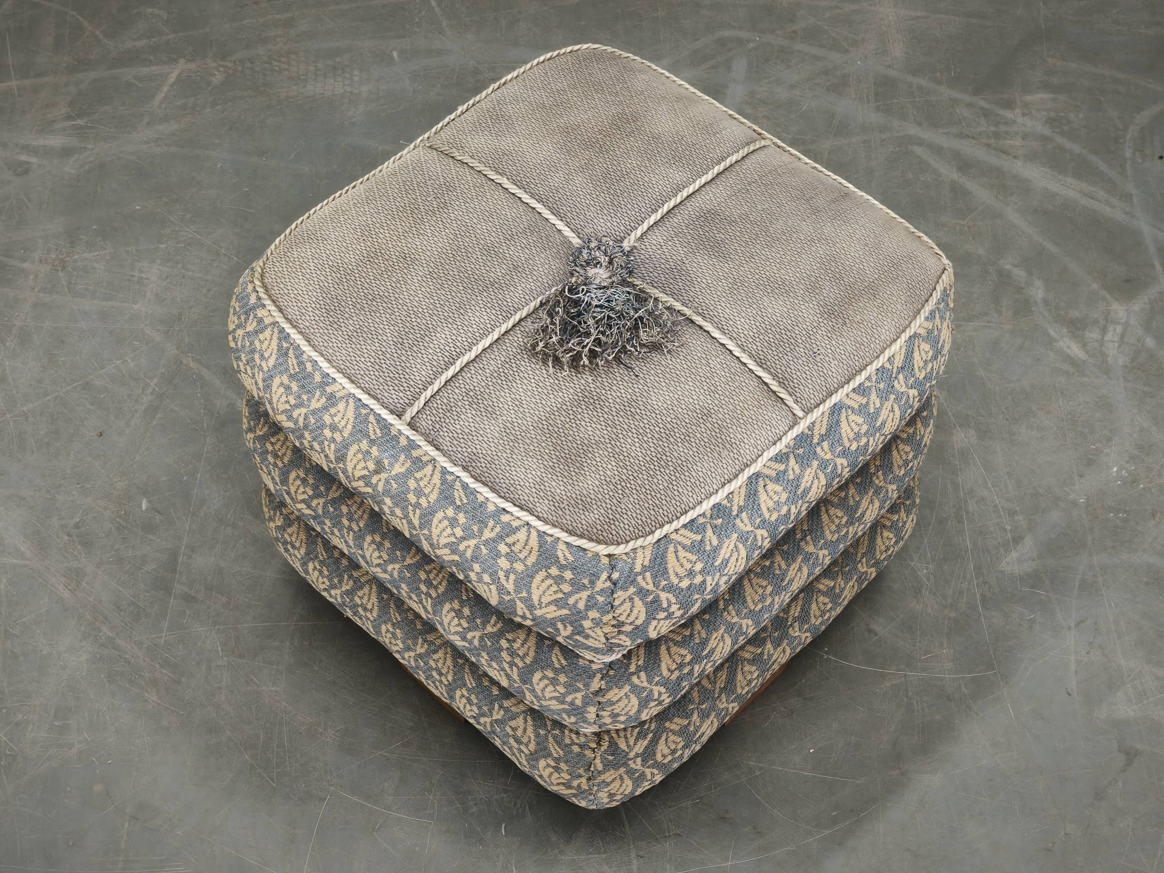 1930s Czech Art Deco Walnut Upholstered Footstool Ottoman