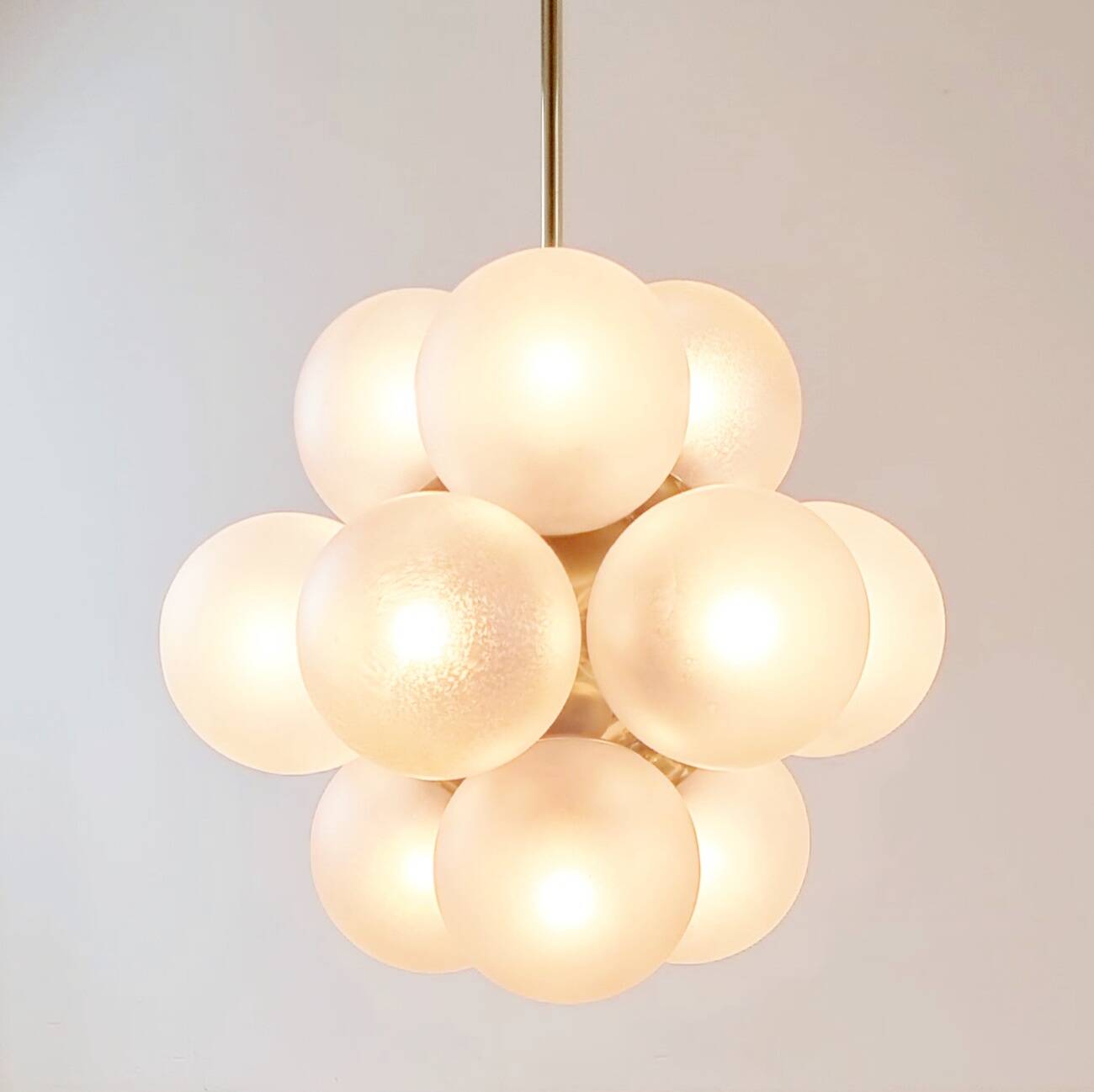 Space Age Sputnik Brass & Glass Globes Ceiling Light/Chandelier from Kaiser Leuchten, Germany, 1960s