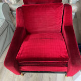 Set of 3 airborne velvet red armchairs