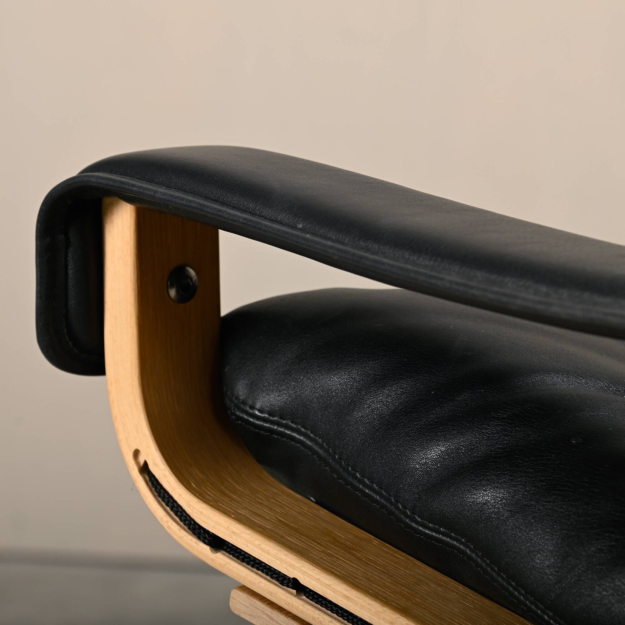 Ingmar Relling Siesta Lounge Chair and Ottoman in naturel Oak and Black Lea